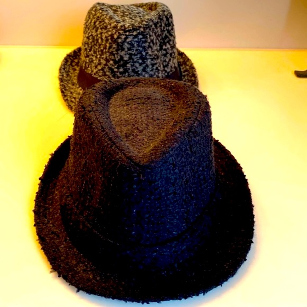 Fedoras|| 1 black and 1 black/white tweed.  See measurements in pictures